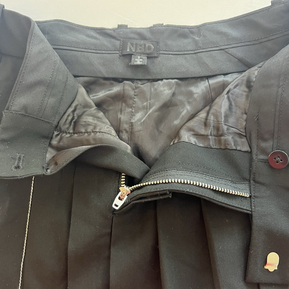 NBD Revolve Black Pleated Asymmetrical Y2K Goth Dark Academia Mini Skirt SMALL - Picture 9 of 13